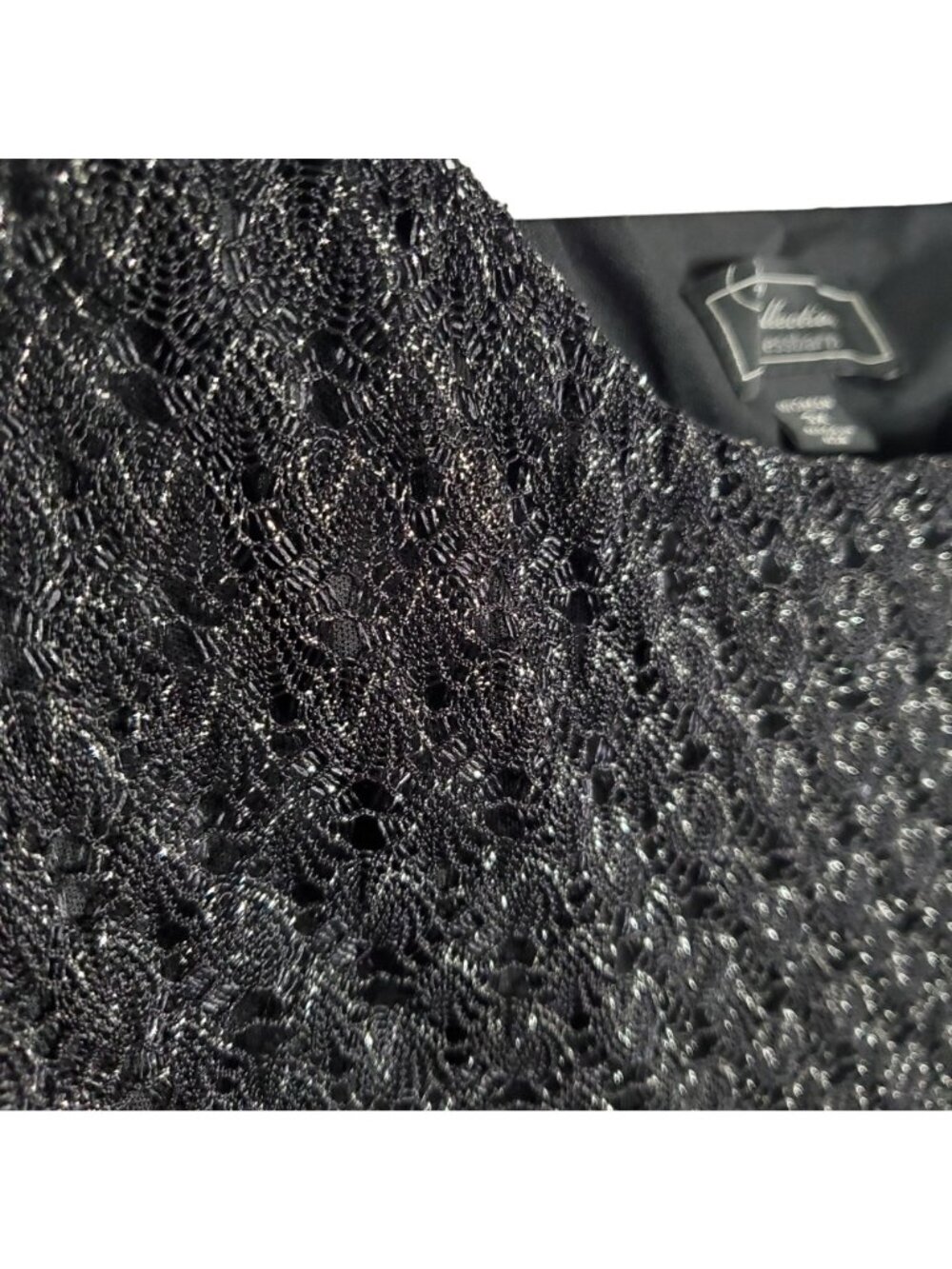 DressBarn Collection Sz 3X Top Open Knit Cold Shoulder Ribbon Tie Peplum Silver - Picture 8 of 9